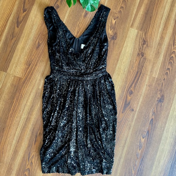 Badgley Mischka Black Sequin Knee Length Cocktail Dress - Picture 4 of 6